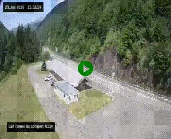 <h2>Webcam à l'entrée du tunnel du Somport, côté français, sur la N134, dans les Pyrénées, en direction de l'Espagne, à 1116 mètres d'altitude</h2>
