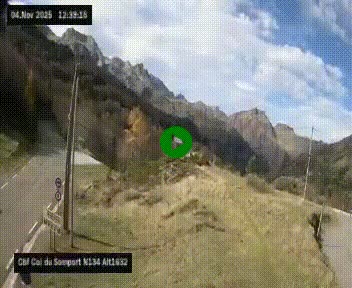 Webcam au col du Somport, côté français, sur la N134, dans les Pyrénées, en direction de l'Espagne, à 1632 mètres d'altitude