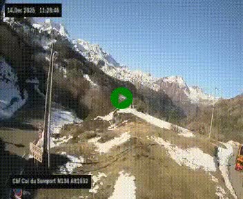 <h2>Webcam au col du Somport, côté français, sur la N134, dans les Pyrénées, en direction de l'Espagne, à 1632 mètres d'altitude</h2>