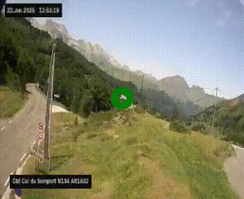 Webcam au col du Somport, côté français, sur la N134, dans les Pyrénées, en direction de l'Espagne, à 1632 mètres d'altitude