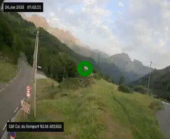 Webcam au col du Somport, côté français, sur la N134, dans les Pyrénées, en direction de l'Espagne, à 1632 mètres d'altitude