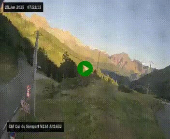 Webcam au col du Somport, côté français, sur la N134, dans les Pyrénées, en direction de l'Espagne, à 1632 mètres d'altitude
