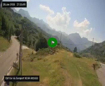 Webcam au col du Somport, côté français, sur la N134, dans les Pyrénées, en direction de l'Espagne, à 1632 mètres d'altitude