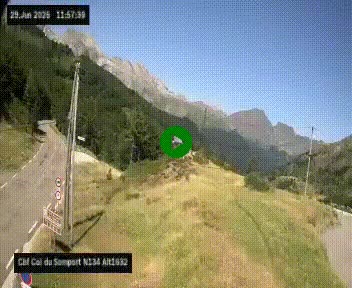 Webcam au col du Somport, côté français, sur la N134, dans les Pyrénées, en direction de l'Espagne, à 1632 mètres d'altitude