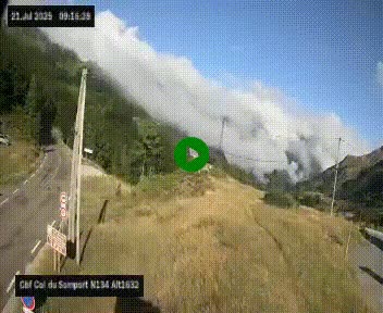 Webcam au col du Somport, côté français, sur la N134, dans les Pyrénées, en direction de l'Espagne, à 1632 mètres d'altitude
