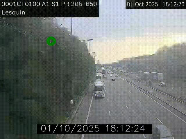 <h2>Webcam autoroute A1 à hauteur de Lesquin. Vue orientée vers Lille</h2>