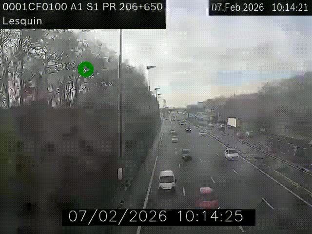 <h2>Webcam autoroute A1 à hauteur de Lesquin. Vue orientée vers Lille</h2>