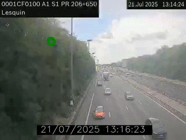 Webcam autoroute A1 à hauteur de Lesquin. Vue orientée vers Lille