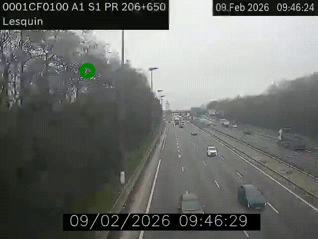 <h2>Webcam autoroute A1 à hauteur de Lesquin. Vue orientée vers Lille</h2>