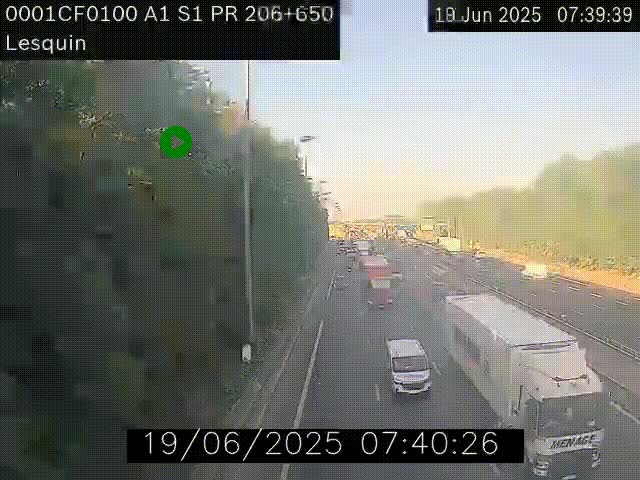 Webcam autoroute A1 à hauteur de Lesquin. Vue orientée vers Lille