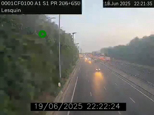Webcam autoroute A1 à hauteur de Lesquin. Vue orientée vers Lille