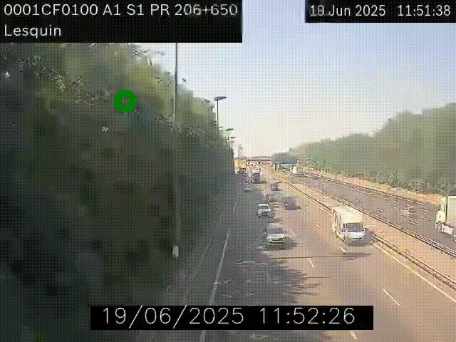 Webcam autoroute A1 à hauteur de Lesquin. Vue orientée vers Lille