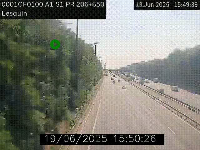 Webcam autoroute A1 à hauteur de Lesquin. Vue orientée vers Lille
