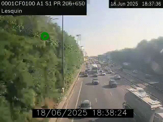 <h2>Webcam autoroute A1 à hauteur de Lesquin. Vue orientée vers Lille</h2>