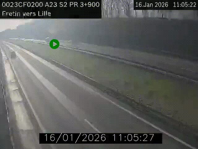 Webcam autoroute A23 à hauteur de Fretin. Vue orientée vers Lille