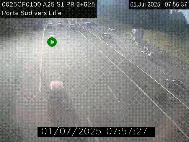 <h2>Webcam autoroute A25 sur le périphérique de Lille à hauteur de Lille-Sud et la sortie 3 Faches-Thumesnil. Vue orientée vers Lille-Centre.</h2>