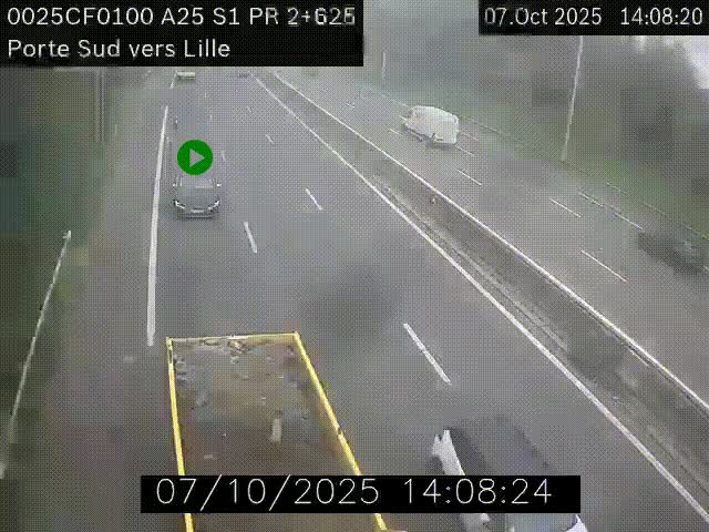 <h2>Webcam autoroute A25 sur le périphérique de Lille à hauteur de Lille-Sud et la sortie 3 Faches-Thumesnil. Vue orientée vers Lille-Centre.</h2>