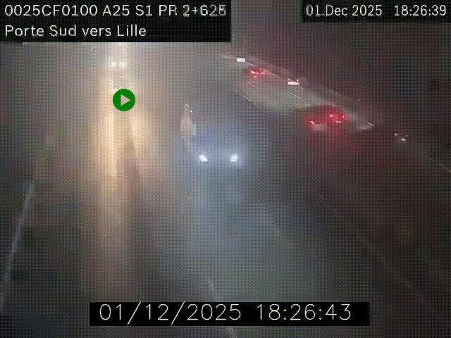 Webcam autoroute A25 sur le périphérique de Lille à hauteur de Lille-Sud et la sortie 3 Faches-Thumesnil. Vue orientée vers Lille-Centre.