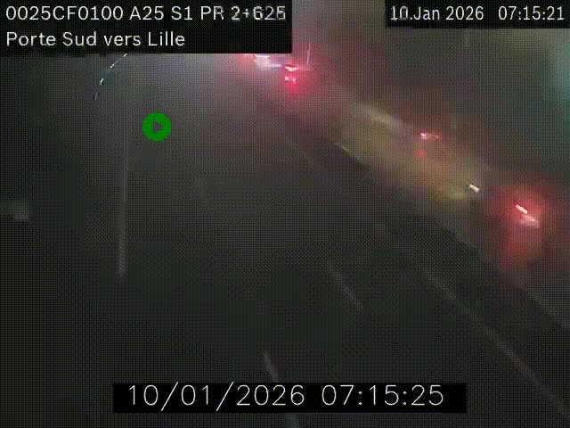 <h2>Webcam autoroute A25 sur le périphérique de Lille à hauteur de Lille-Sud et la sortie 3 Faches-Thumesnil. Vue orientée vers Lille-Centre.</h2>