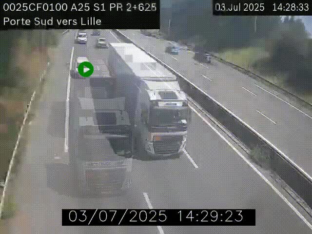 <h2>Webcam autoroute A25 sur le périphérique de Lille à hauteur de Lille-Sud et la sortie 3 Faches-Thumesnil. Vue orientée vers Lille-Centre.</h2>