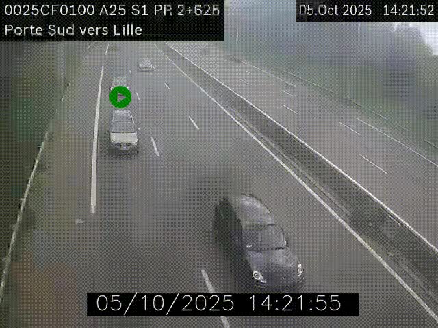 <h2>Webcam autoroute A25 sur le périphérique de Lille à hauteur de Lille-Sud et la sortie 3 Faches-Thumesnil. Vue orientée vers Lille-Centre.</h2>