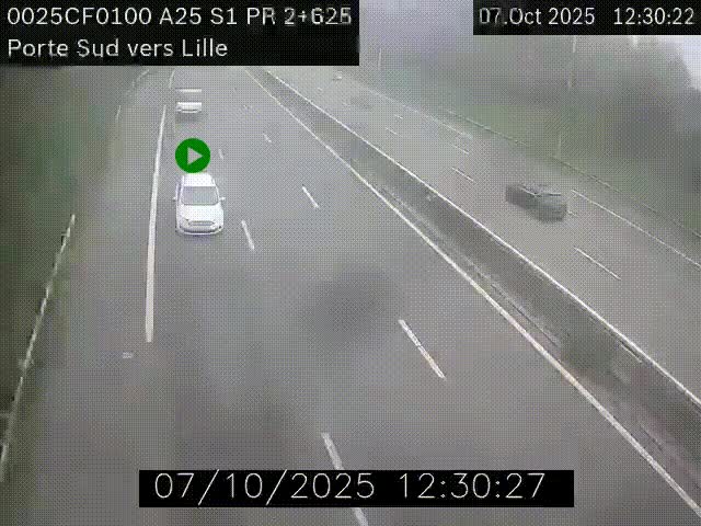 <h2>Webcam autoroute A25 sur le périphérique de Lille à hauteur de Lille-Sud et la sortie 3 Faches-Thumesnil. Vue orientée vers Lille-Centre.</h2>