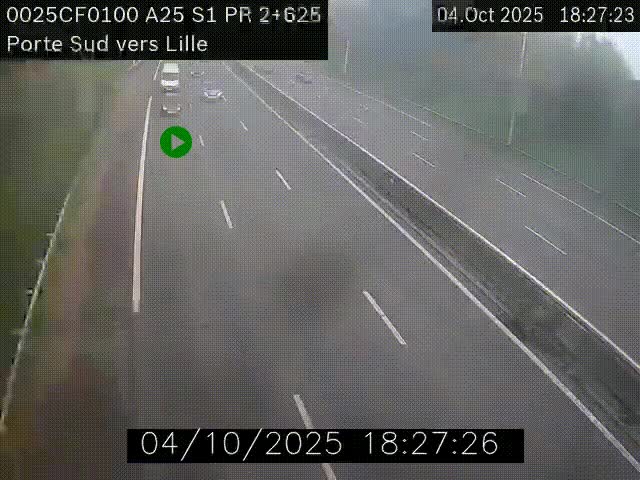 <h2>Webcam autoroute A25 sur le périphérique de Lille à hauteur de Lille-Sud et la sortie 3 Faches-Thumesnil. Vue orientée vers Lille-Centre.</h2>