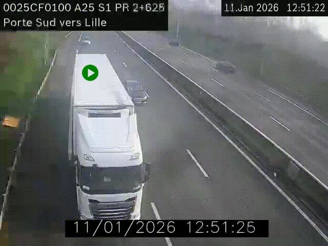 <h2>Webcam autoroute A25 sur le périphérique de Lille à hauteur de Lille-Sud et la sortie 3 Faches-Thumesnil. Vue orientée vers Lille-Centre.</h2>