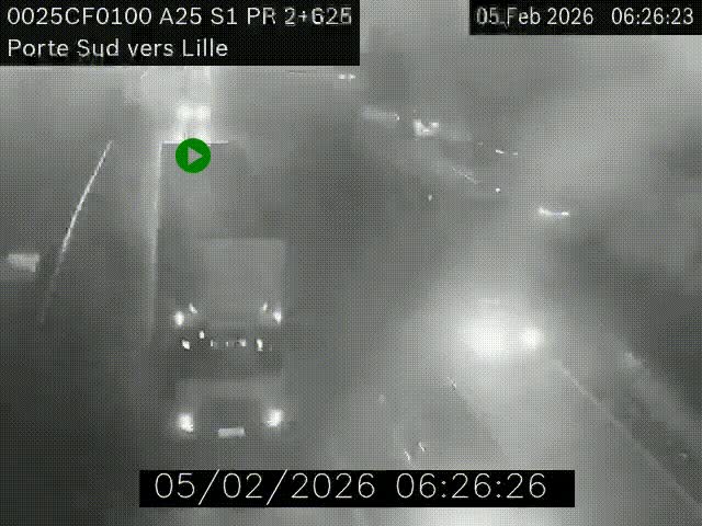<h2>Webcam autoroute A25 sur le périphérique de Lille à hauteur de Lille-Sud et la sortie 3 Faches-Thumesnil. Vue orientée vers Lille-Centre.</h2>