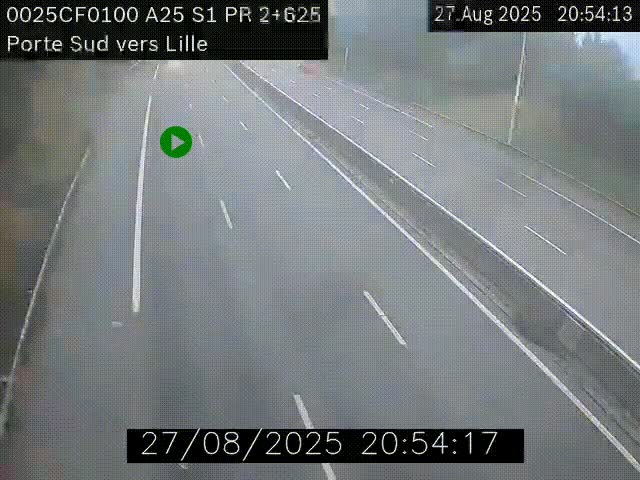 Webcam autoroute A25 sur le périphérique de Lille à hauteur de Lille-Sud et la sortie 3 Faches-Thumesnil. Vue orientée vers Lille-Centre.