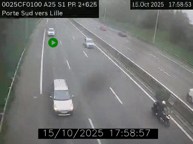 <h2>Webcam autoroute A25 sur le périphérique de Lille à hauteur de Lille-Sud et la sortie 3 Faches-Thumesnil. Vue orientée vers Lille-Centre.</h2>