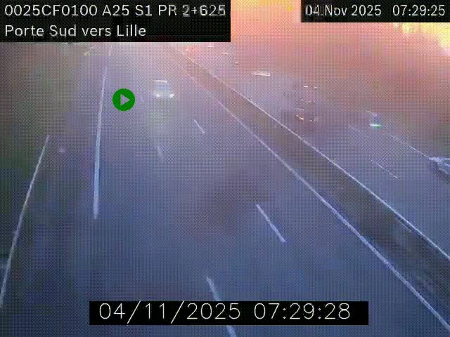 Webcam autoroute A25 sur le périphérique de Lille à hauteur de Lille-Sud et la sortie 3 Faches-Thumesnil. Vue orientée vers Lille-Centre.