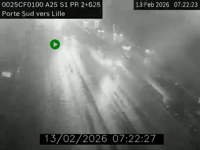 <h2>Webcam autoroute A25 sur le périphérique de Lille à hauteur de Lille-Sud et la sortie 3 Faches-Thumesnil. Vue orientée vers Lille-Centre.</h2>