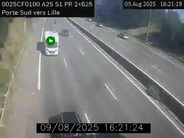 <h2>Webcam autoroute A25 sur le périphérique de Lille à hauteur de Lille-Sud et la sortie 3 Faches-Thumesnil. Vue orientée vers Lille-Centre.</h2>