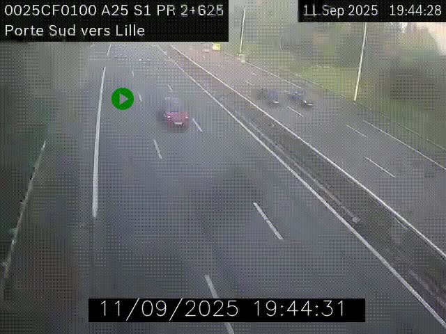 Webcam autoroute A25 sur le périphérique de Lille à hauteur de Lille-Sud et la sortie 3 Faches-Thumesnil. Vue orientée vers Lille-Centre.