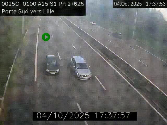 <h2>Webcam autoroute A25 sur le périphérique de Lille à hauteur de Lille-Sud et la sortie 3 Faches-Thumesnil. Vue orientée vers Lille-Centre.</h2>