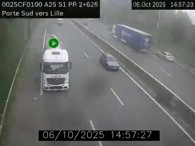 <h2>Webcam autoroute A25 sur le périphérique de Lille à hauteur de Lille-Sud et la sortie 3 Faches-Thumesnil. Vue orientée vers Lille-Centre.</h2>