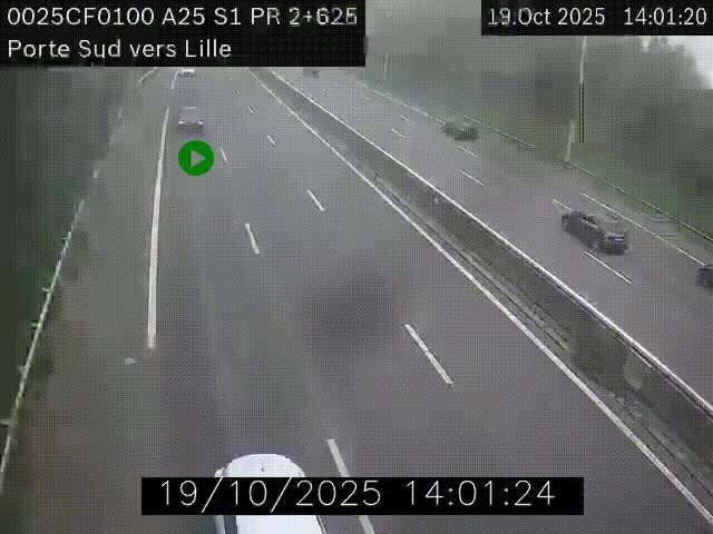 <h2>Webcam autoroute A25 sur le périphérique de Lille à hauteur de Lille-Sud et la sortie 3 Faches-Thumesnil. Vue orientée vers Lille-Centre.</h2>