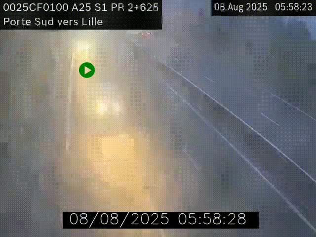 Webcam autoroute A25 sur le périphérique de Lille à hauteur de Lille-Sud et la sortie 3 Faches-Thumesnil. Vue orientée vers Lille-Centre.