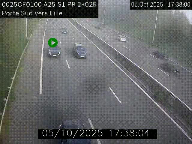 <h2>Webcam autoroute A25 sur le périphérique de Lille à hauteur de Lille-Sud et la sortie 3 Faches-Thumesnil. Vue orientée vers Lille-Centre.</h2>