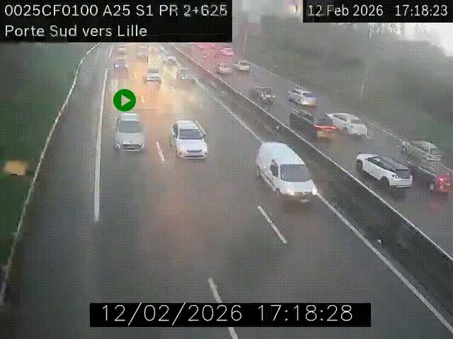 <h2>Webcam autoroute A25 sur le périphérique de Lille à hauteur de Lille-Sud et la sortie 3 Faches-Thumesnil. Vue orientée vers Lille-Centre.</h2>
