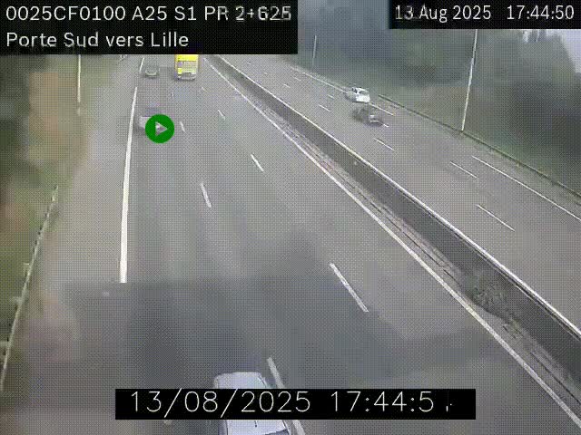 Webcam autoroute A25 sur le périphérique de Lille à hauteur de Lille-Sud et la sortie 3 Faches-Thumesnil. Vue orientée vers Lille-Centre.