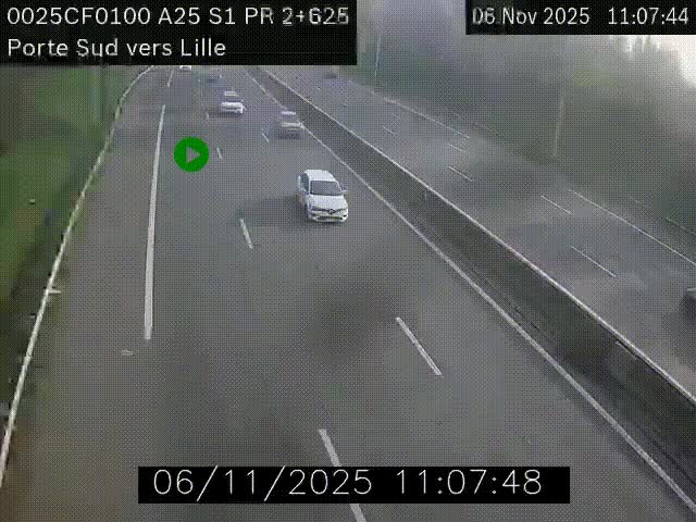 Webcam autoroute A25 sur le périphérique de Lille à hauteur de Lille-Sud et la sortie 3 Faches-Thumesnil. Vue orientée vers Lille-Centre.