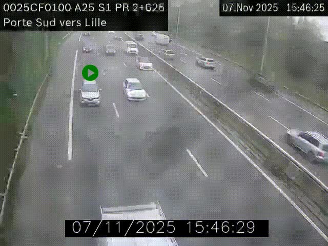 <h2>Webcam autoroute A25 sur le périphérique de Lille à hauteur de Lille-Sud et la sortie 3 Faches-Thumesnil. Vue orientée vers Lille-Centre.</h2>