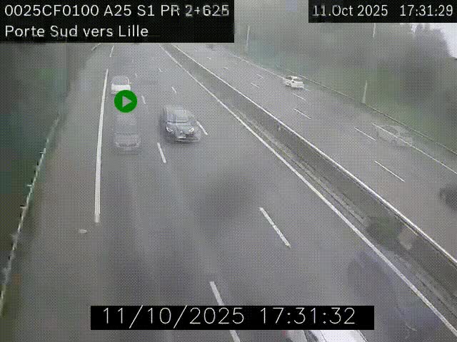 <h2>Webcam autoroute A25 sur le périphérique de Lille à hauteur de Lille-Sud et la sortie 3 Faches-Thumesnil. Vue orientée vers Lille-Centre.</h2>