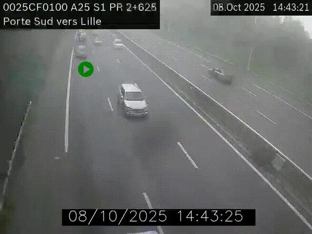 <h2>Webcam autoroute A25 sur le périphérique de Lille à hauteur de Lille-Sud et la sortie 3 Faches-Thumesnil. Vue orientée vers Lille-Centre.</h2>