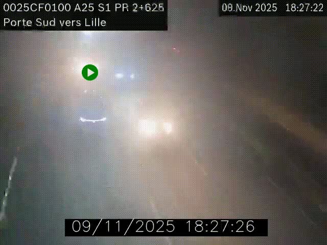 <h2>Webcam autoroute A25 sur le périphérique de Lille à hauteur de Lille-Sud et la sortie 3 Faches-Thumesnil. Vue orientée vers Lille-Centre.</h2>