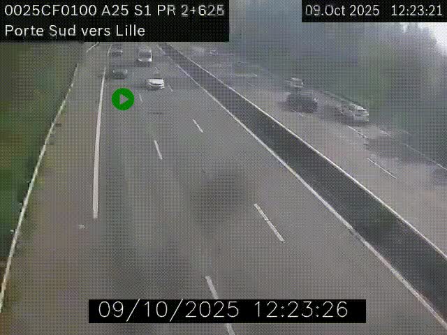 <h2>Webcam autoroute A25 sur le périphérique de Lille à hauteur de Lille-Sud et la sortie 3 Faches-Thumesnil. Vue orientée vers Lille-Centre.</h2>