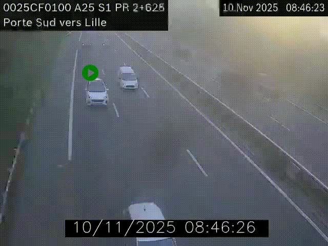 <h2>Webcam autoroute A25 sur le périphérique de Lille à hauteur de Lille-Sud et la sortie 3 Faches-Thumesnil. Vue orientée vers Lille-Centre.</h2>