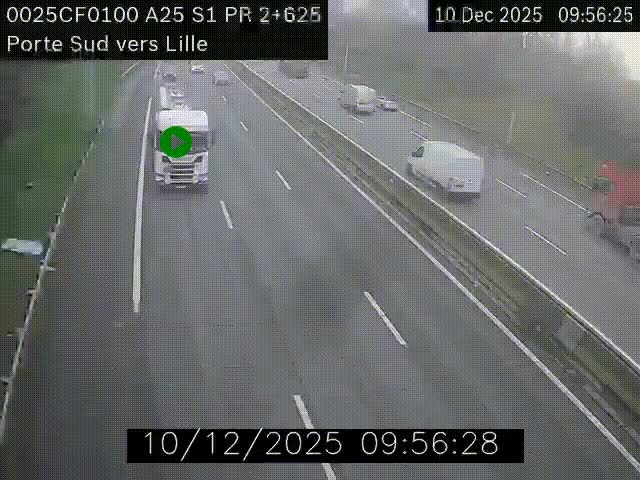 Webcam autoroute A25 sur le périphérique de Lille à hauteur de Lille-Sud et la sortie 3 Faches-Thumesnil. Vue orientée vers Lille-Centre.